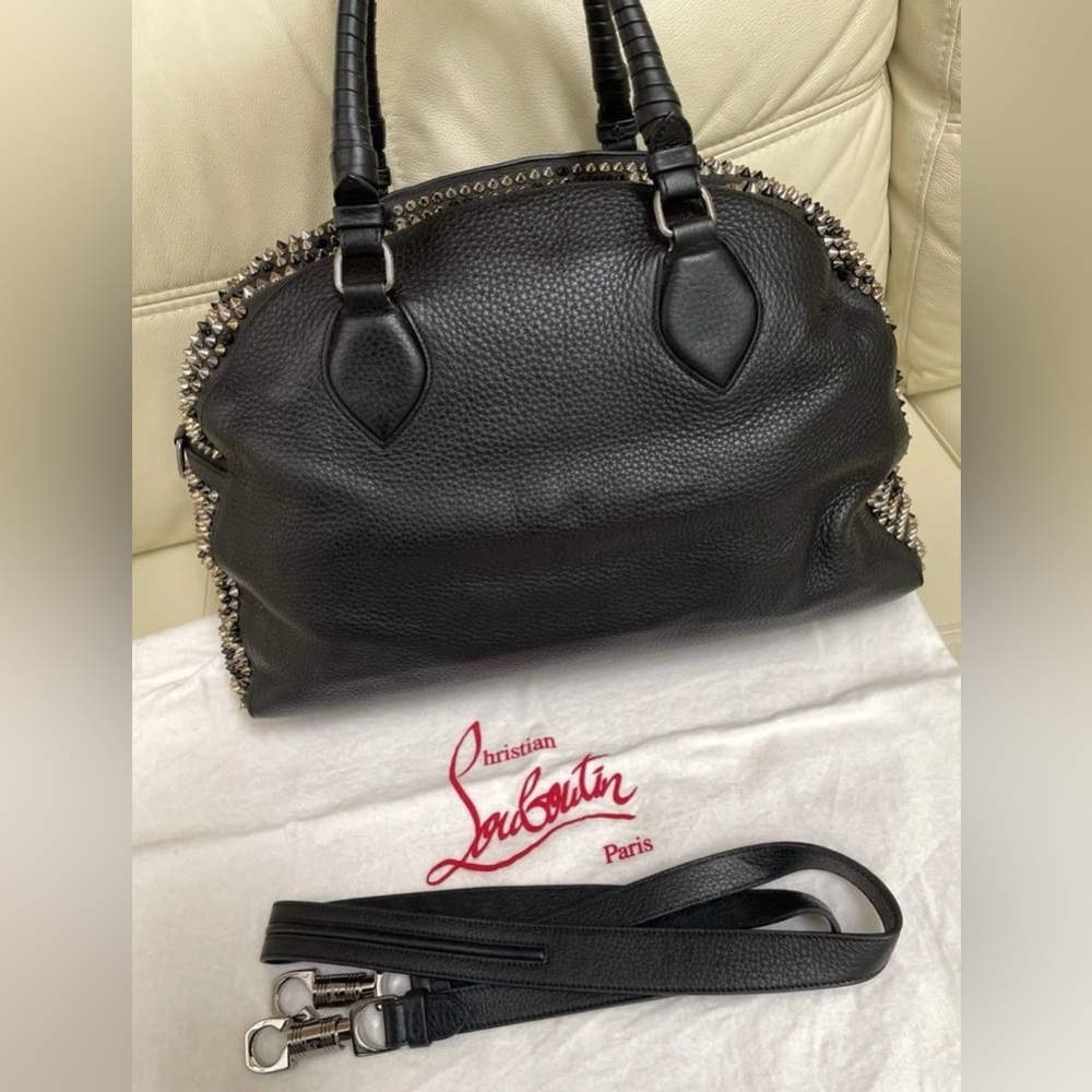 CHRISTIAN LOUBOUTIN Oversized Spiked Carryall Boston Bag Black Silver Gold Studs - Picture 4 of 10